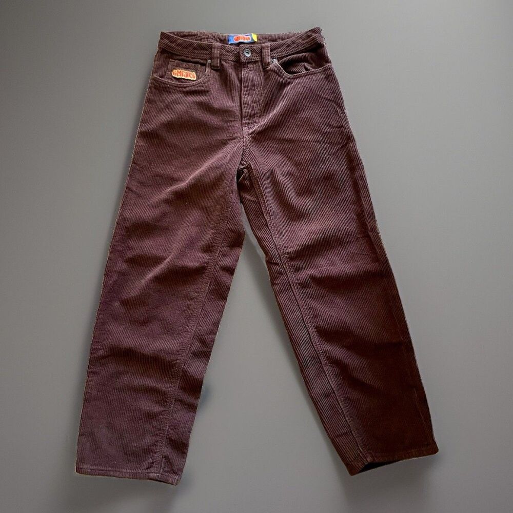 Empyre Pants Mens 28 Relaxed Fit Corduroy Baggy Loose Skater Pockets Brown Zip